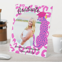 Abschluss Pink Leopard Foto Pedestal Zeichen Sockelschild