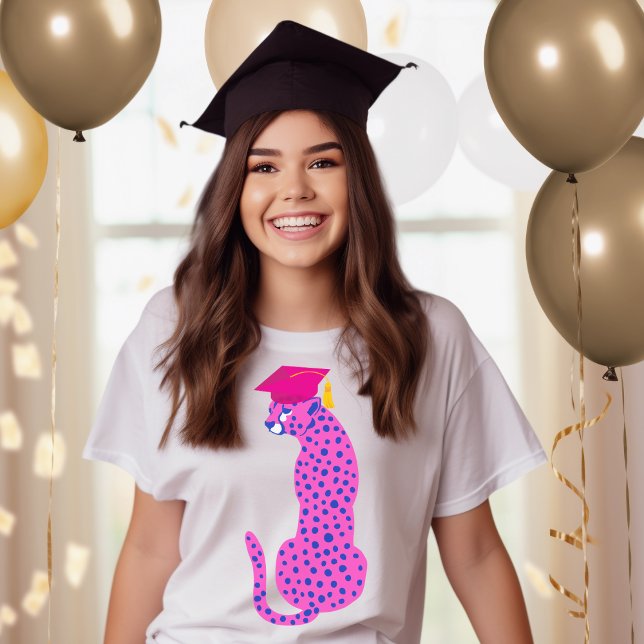 Abschluss Pink Leopard JahrT-Shirt T-Shirt (Pink Graduation Leopard Front design)