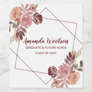 Abschluss Pink Marsala Geometric Nurle Floral Weinetikett