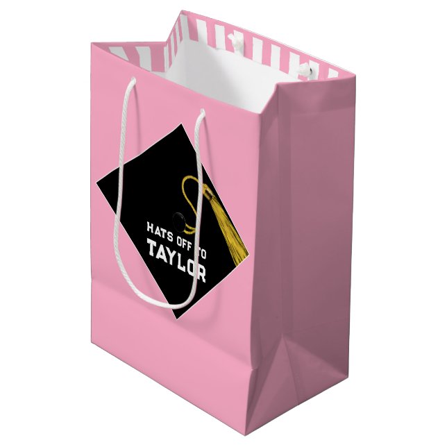 Abschluss Pink Mittlere Geschenktasche Geschenktüte (Vorderseite Schrägansicht)