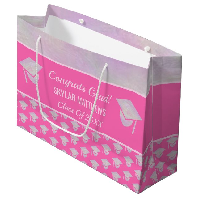 Abschluss Pink Opal Muster Trendy Glückwunschs Große Geschenktüte (Vorderseite Schrägansicht)