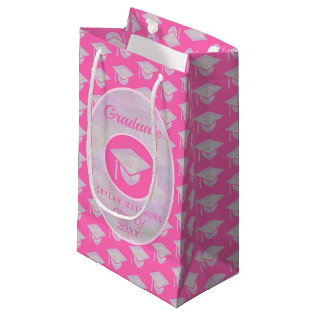 Abschluss Pink Opal Trendy Pattern Graduate Kleine Geschenktüte (Vorderseite Schrägansicht)