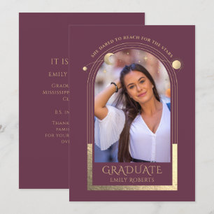 Abschluss Plum Gold Sun Moon Stars Grad Foto Einladung