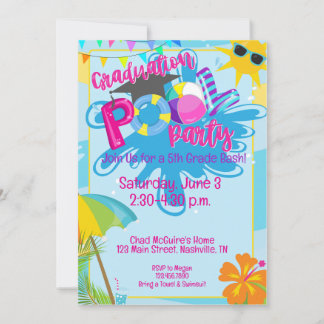 Abschluss Pool Party, Kindergarten, High School Einladung