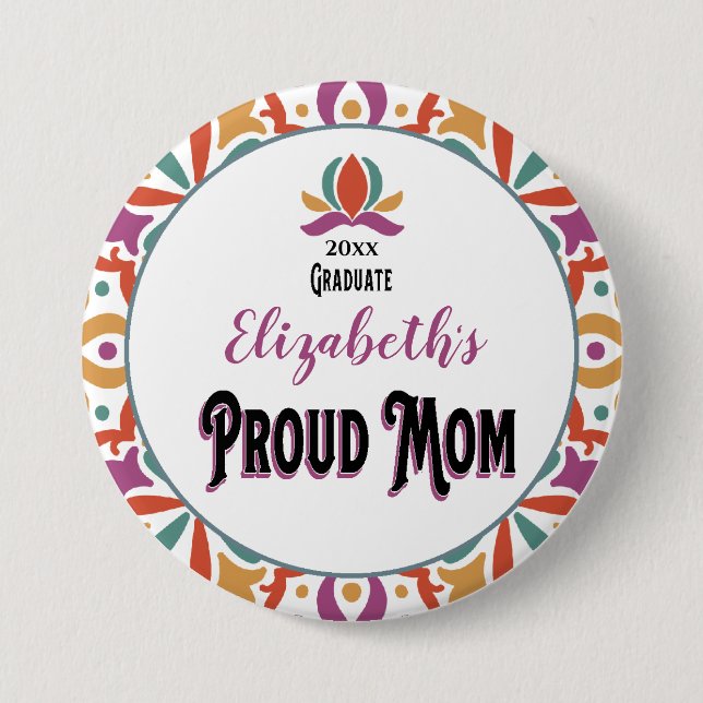 Abschluss Proud Mama Para Monogramm Grad Button (Vorderseite)