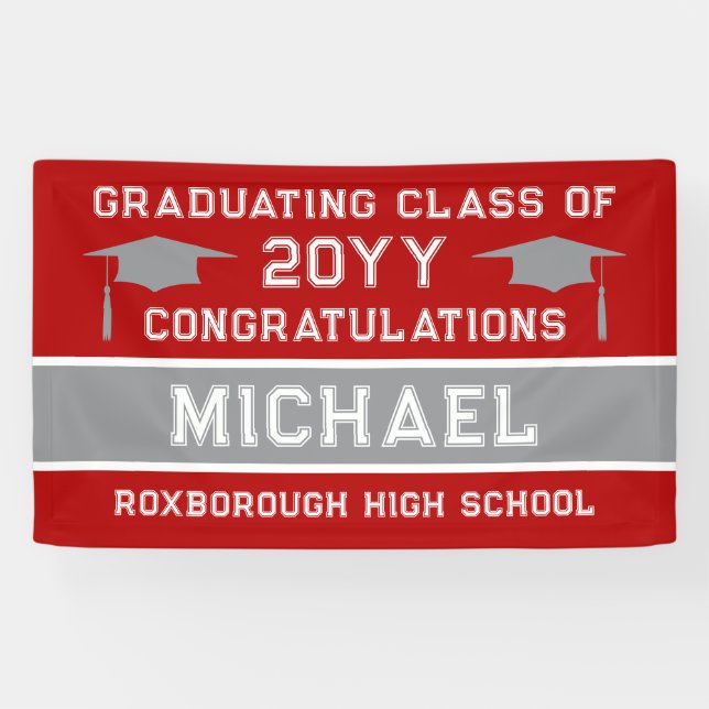 Abschluss "Red and Silver Gray School Colors" Banner (Horizontal)