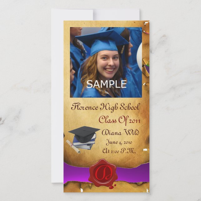 ABSCHLUSS RED BROWN WAX SIEGEL MONOGRAM lila Ankündigung (Vorderseite)