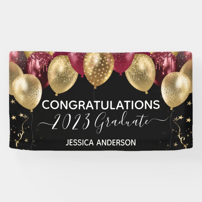 Abschluss Red Gold Balloons Banner (Horizontal)