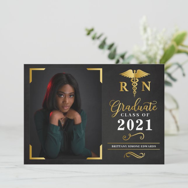 Abschluss RN Ankündigung Foto-Card Einladung (Stehend Vorderseite)
