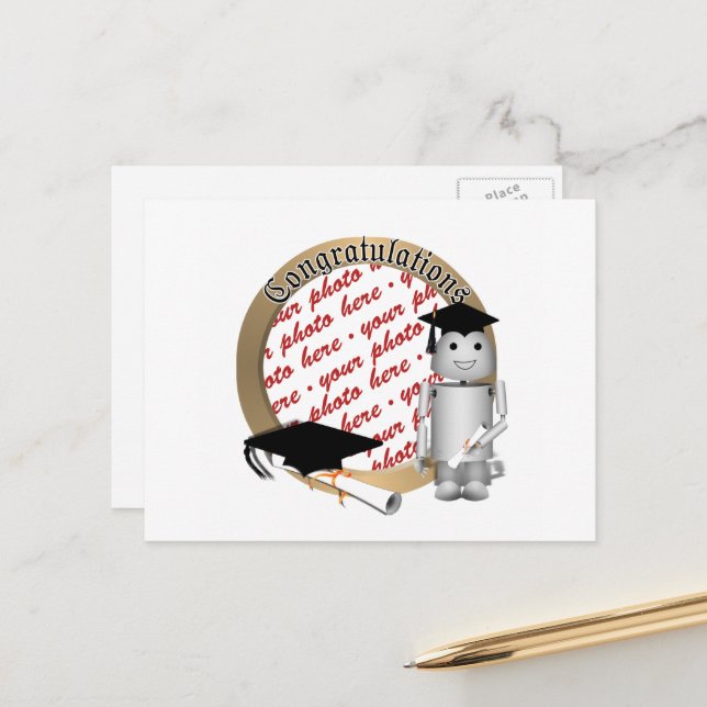 Abschluss Robot Foto Frame Ankündigungspostkarte (Vorderseite/Rückseite Beispiel)