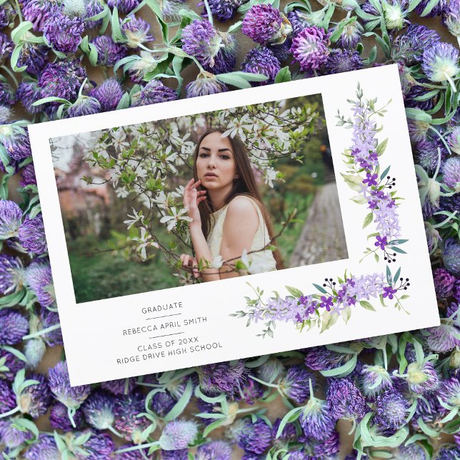 Abschluss Romantische Lila Shades Blume Foto Einladung (Von Creator hochgeladen)