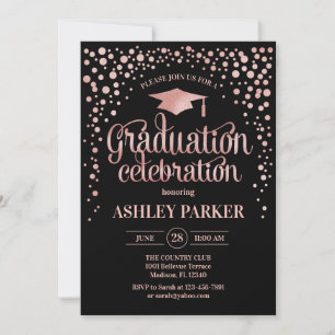 Abschluss - Rose Gold Black Einladung