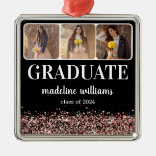 Abschluss Rose Gold Glitzer Drei Foto Ornament Aus Metall