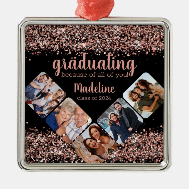Abschluss Rose Gold Glitzer Fünf Foto Ornament Aus Metall (Vorne)