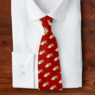 Abschluss Rot Gold Folie Kappe Icon Muster Minimal Krawatte