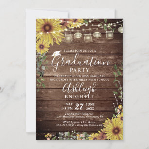 Abschluss Rustic Sunflower Wood Script Einladung
