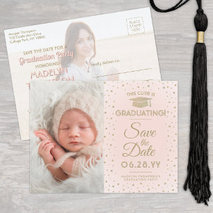 Abschluss Save the Date 2 Foto Rosa und Gold Ankündigungspostkarte