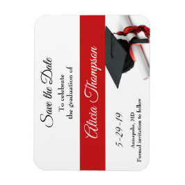 Abschluss Save the Date Black Red Cap Tassel Magnet