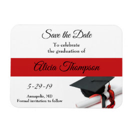 Abschluss Save the Date Black Red Cap Tassel Magnet