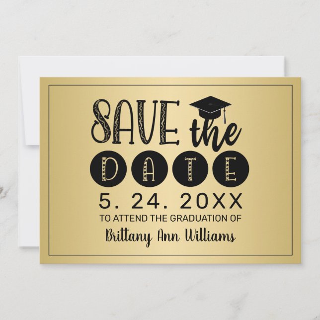 Abschluss Save the Date Black Typografy Gold Ankündigung (Vorderseite)