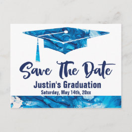 Abschluss Save the Date Eleganter Blauer Marmor Postkarte