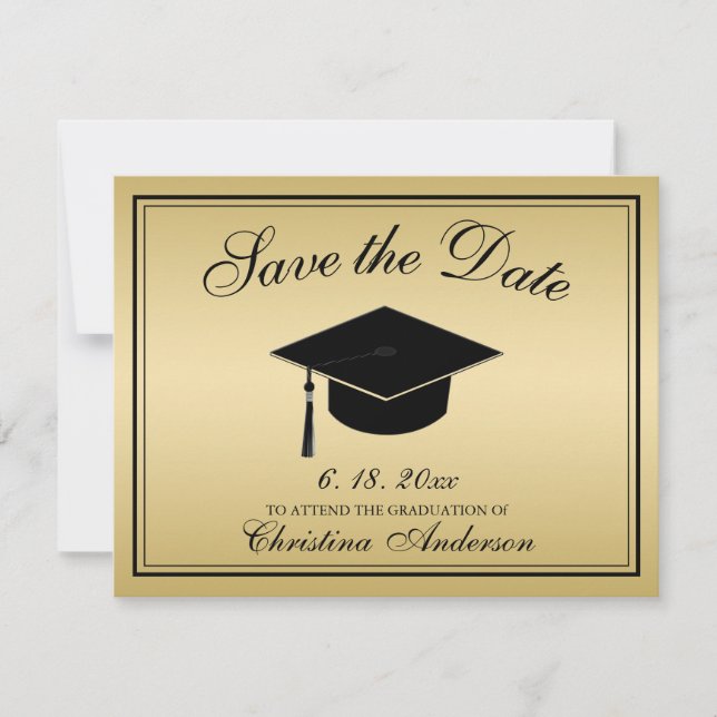 Abschluss Save the Date Gold Black Script Cap Ankündigung (Vorderseite)