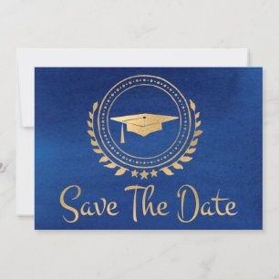 Abschluss Save the Date Gold Grad Cap Blue