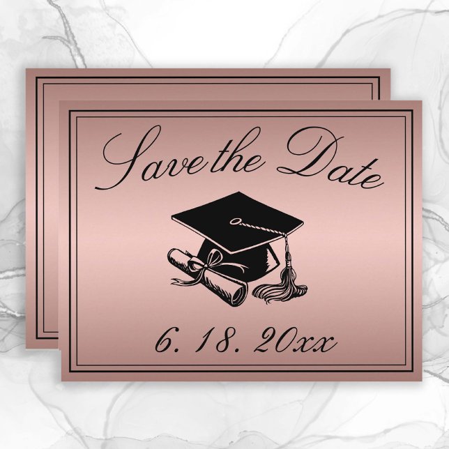 Abschluss Save the Date Rose Gold Cap Diploma Ankündigung (Rose Gold Save the Date Graduation Announcement)