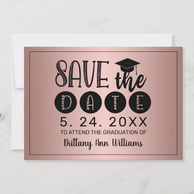 Abschluss Save the Date Schwarze Typografie Rose Ankündigung (Vorderseite)