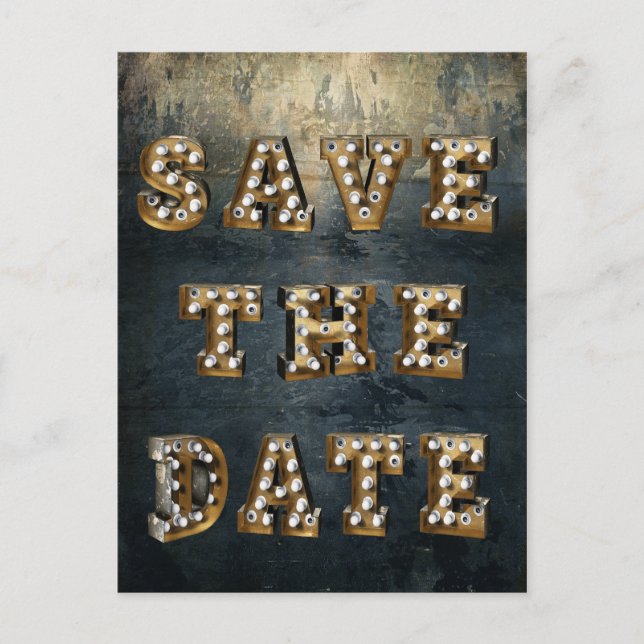 Abschluss-Save the Date Theater-Licht-Buchstaben Ankündigungspostkarte (Vorderseite)