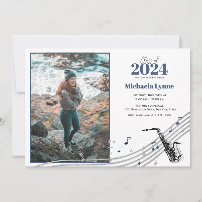 Abschluss Saxophone Marching Band mit Foto Einladung (Vorderseite)