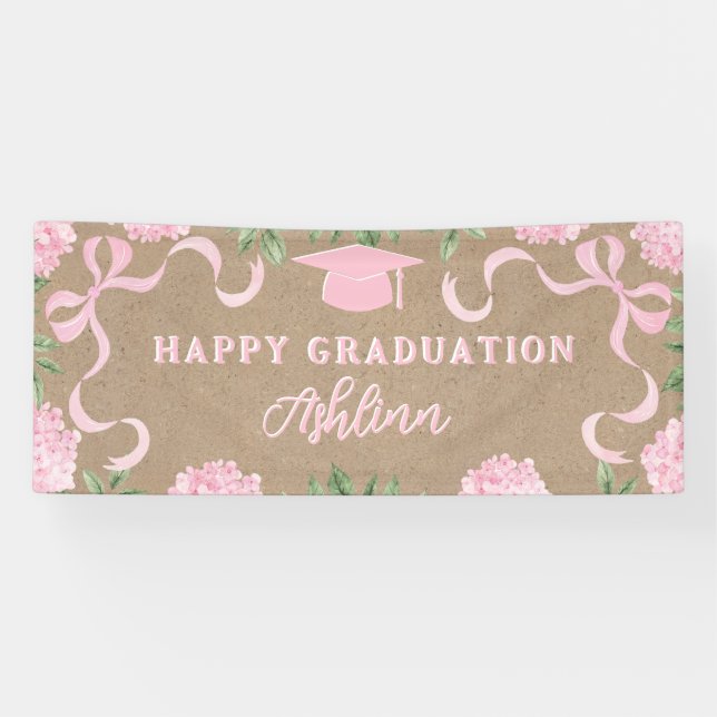 Abschluss-Schild, Kraftpapier Rosa Hydrangea  Banner (Horizontal)