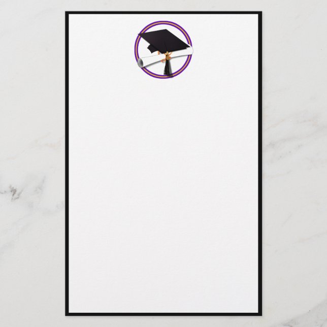 Abschluss School Colors Lila und Gold Briefpapier (Vorderseite)