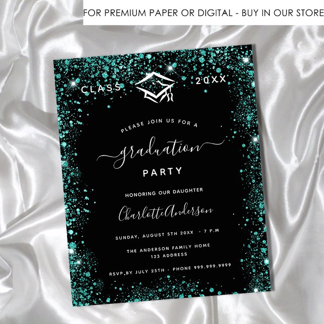 Abschluss Schwarz grün aquamarine Haushaltseinladu Flyer (Von Creator hochgeladen)