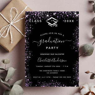 Abschluss Schwarz lila violett Glitzer Luxus Einladung