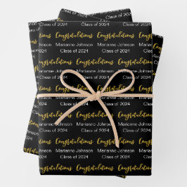 Abschluss Schwarz-weiß Gold Herzlichen Glückwunsch Geschenkpapier Set