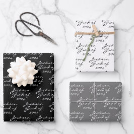 Abschluss Schwarz/Weiß Personalisiert Grad Geschenkpapier Set