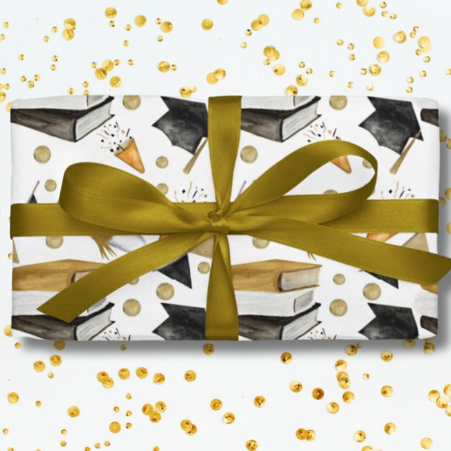 Abschluss Schwarz-weiß und Gold Wrapping Paper Geschenkpapier (Von Creator hochgeladen)