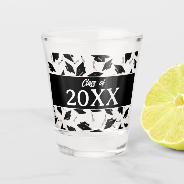 Abschluss Schwarz-weiße Personalisierte Klasse Schnapsglas (Vorderseite)