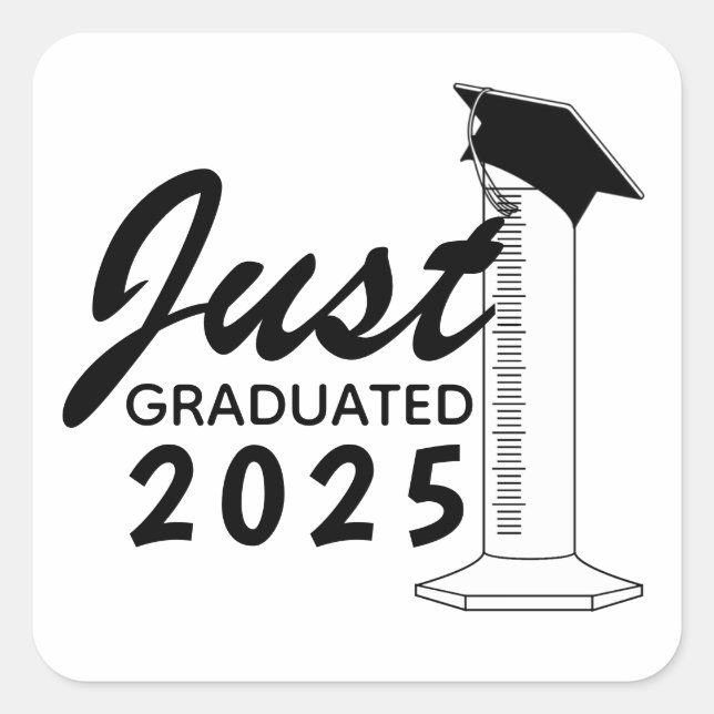 Abschluss Science Graduated Zylinder Hat Year Quadratischer Aufkleber (Vorderseite)