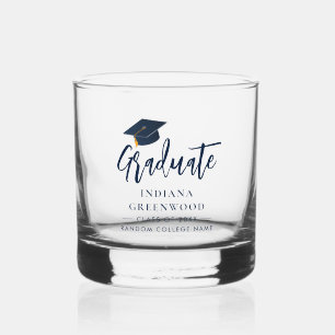 Abschluss Script Navy Blue Personalisiert Keepake Whiskyglas
