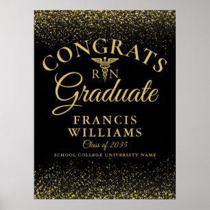 Abschluss-Sign für Schwarz und Gold Glitzer Poster