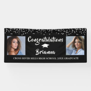 Abschluss Silver Confetti Script Foto Black Banner