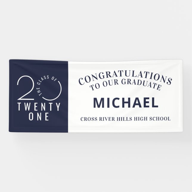 Abschluss Stilvolle Minimal-KLASSE 2021 Navy Blue Banner (Horizontal)