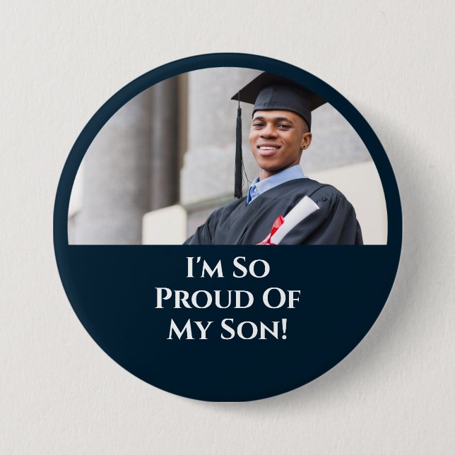 Abschluss Stolz Parent Son Schloss Foto Blue Button (Vorderseite)