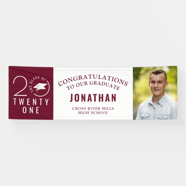 Abschluss Stylish 2021 Typografy Foto Maroon Banner (Horizontal)