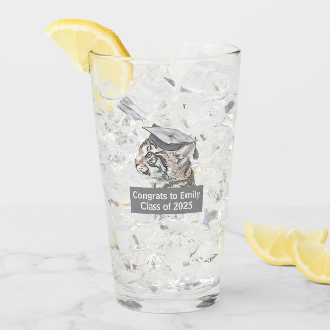 Abschluss Tiger Personalisierter Glass Cup Glas (Vorderseite Ice)