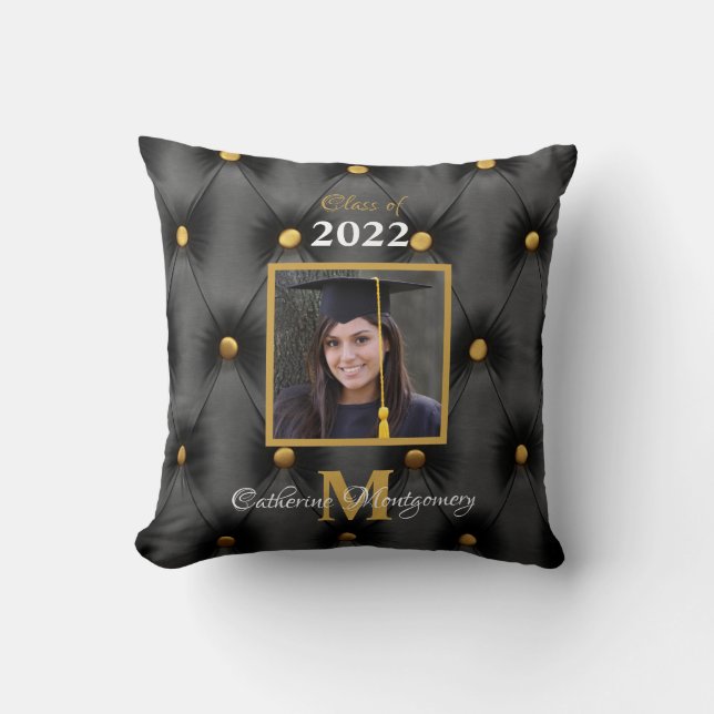 Abschluss Traditioneller Schwarz-Gold-Tufted-Throw Kissen (Vorderseite)