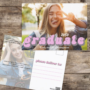 Abschluss-Typografie Einfach Rosa Retro Zwei Foto Postkarte