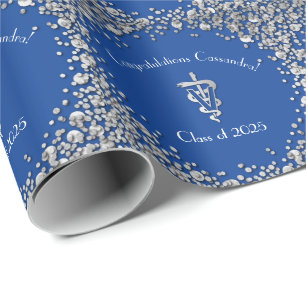 Abschluss Veterinär Blau Silber Geschenkpapier